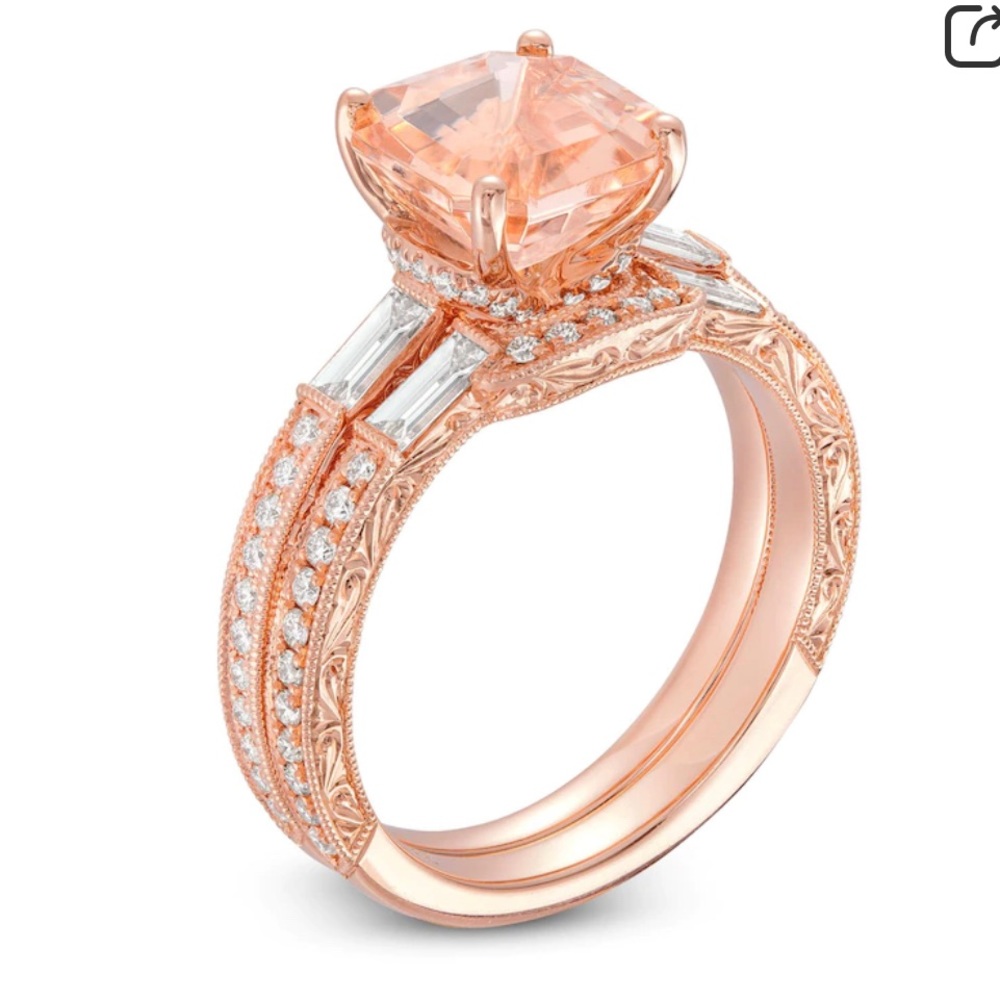 Original Retail 4700.00 Lane Morganite Bridal Set. 5/8 ct TW Diamonds